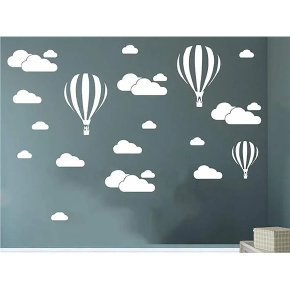 White Clouds & Hot Air Balloons Nursery Kids Childs Room Vinyl Wall Art Sticker